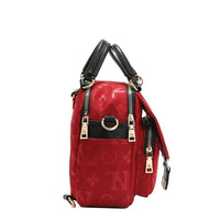 OUR NICOLE LEE MARGOT MULTI-WEAR DOME BAG IN RED. TWO MAIN ZIP COMPARTMENTS, FRONT FLAP POCKET WITH CONCEALED ZIP COMPARTMENT, SIDE SLIP POCKETS, SIDE D-RINGS.