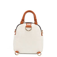 OUR NICOLE LEE MARGOT MULTI-WEAR DOME BAG IN WHITE. THE BACK HAS D-RINGS FOR BACKPACK OR CROSSBODY WEAR.