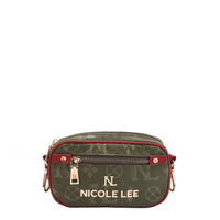 SMALL POUCH WITH OUR NICOLE LEE LOGO HARDWARE LETTERING AND ENGRAVED ZIPPER PULLS.