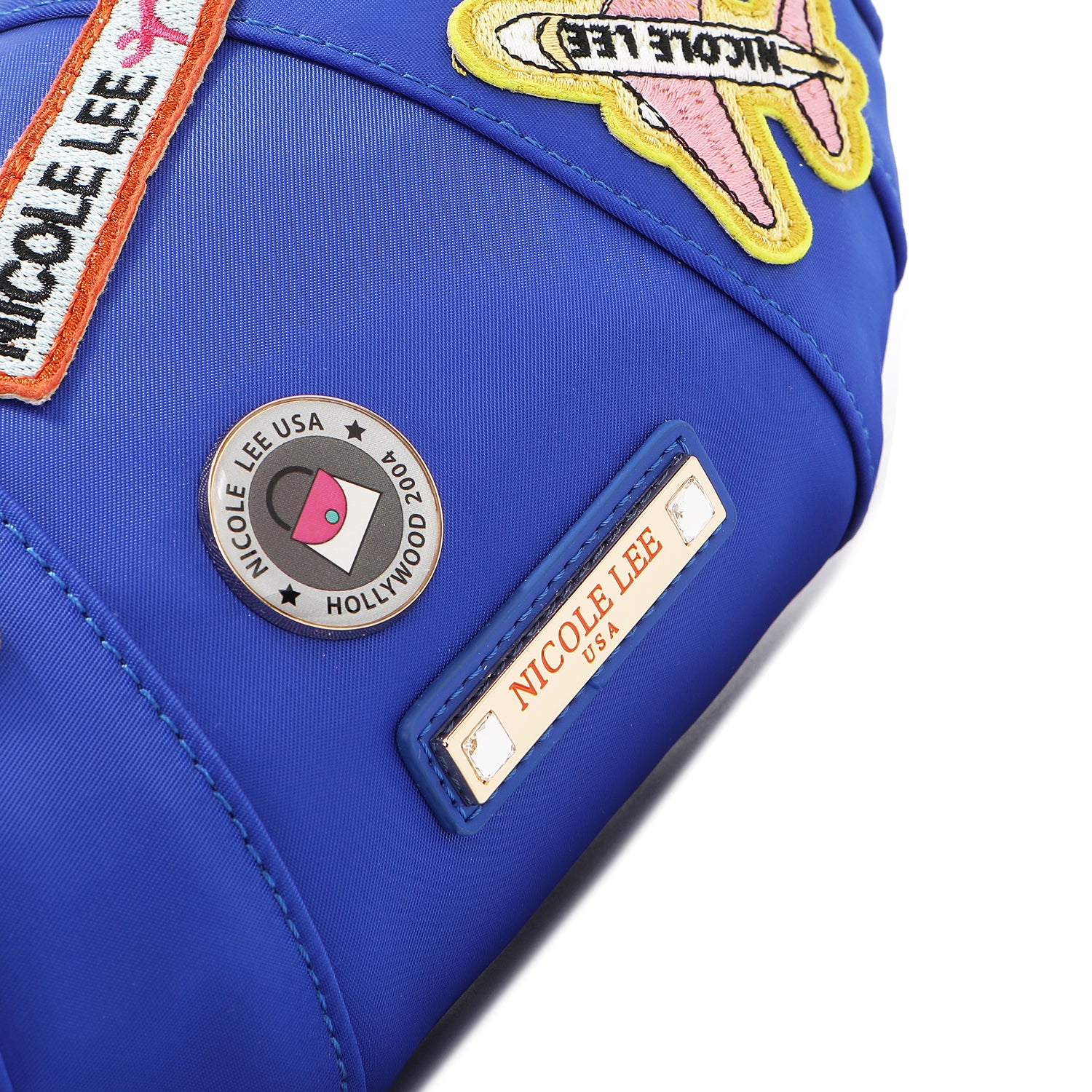 Color Patch Croissant Bag with Embroidered Assorted Patches on