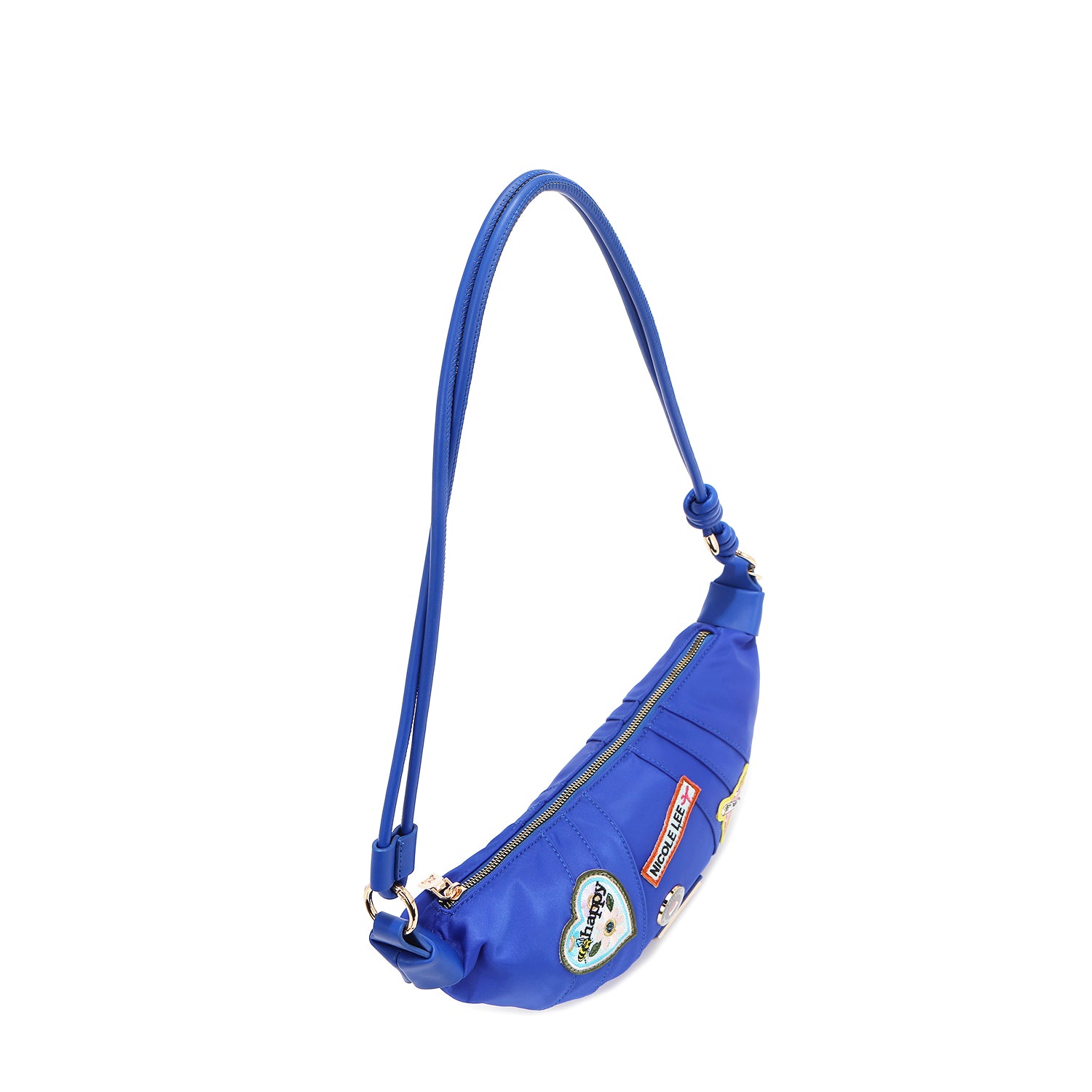 Color Patch Croissant Bag with Embroidered Assorted Patches on