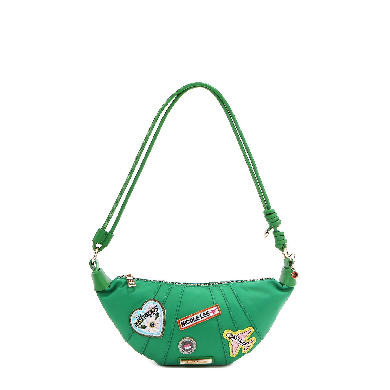 Color Patch Croissant Bag with Embroidered Assorted Patches on