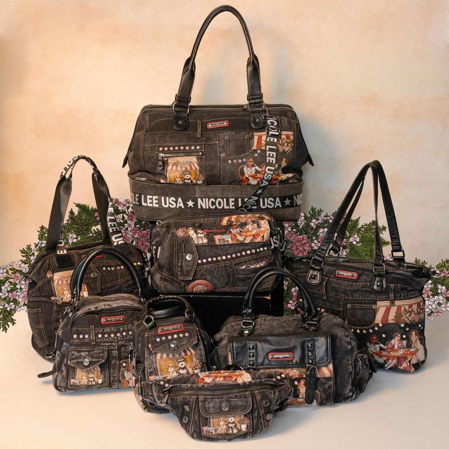 Denim Sisters Secret Handbag, Iridescent Rhinestone Embellishments