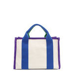 Back of the Rowan bag by Nodu Nadu by Nicole Lee. A bold mix of colors like vivid green, electric blue and vibrant purple trim evoke a sense of fun and lots of personality to mix and match your style. Dual top handles with a 3" drop allow you to carry this statement bag by the top handles. Pictured in classic beige that compliments any look, regardless of the season. 