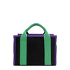 Back of the Rowan Nodu Nadu by Nicole Lee handbag with green and purple trim and strap accents. Made of sturdy, lightweight, and durable canvas/polyester and designed to compliment any look, from day to night, regardless of the season!