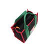 Top angle of the Nodu Nadu Marley Bag in black with green dual top handles. Main zip top closure zips open to reveal a roomy interior for your everyday essentials. 