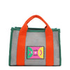 With its effortless slouchy silhouette and striking color-block trim, the Nodu Nadu small Marley tote in Gray is anything but ordinary. The real showstopper? Its canvas fabric, woven with rainbow metallic stitching that catches the light just right—adding a dreamy shimmer and a touch of everyday magic to your look!