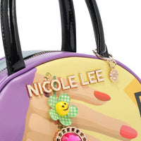 CLOSER LOOK TO OUR LOGO HARDWARE LETTERING IN OUR NAIL POLISH MINI DOME BAG. 
