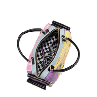 A VIEW FROM ABOVE ON OUR NAIL POLISH MINI DOME BAG EXCLUSIVE CHECKER PRINT INTERIOR LINING IN POLYESTER.
