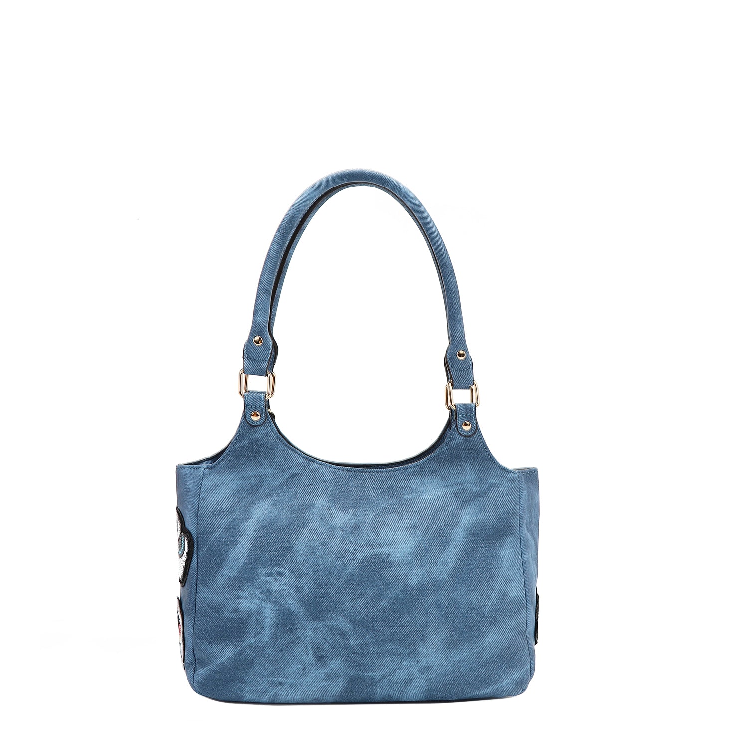 Multi Patch Shoulder Bag, Vegan Leather with Denim Look, Cat/Dog