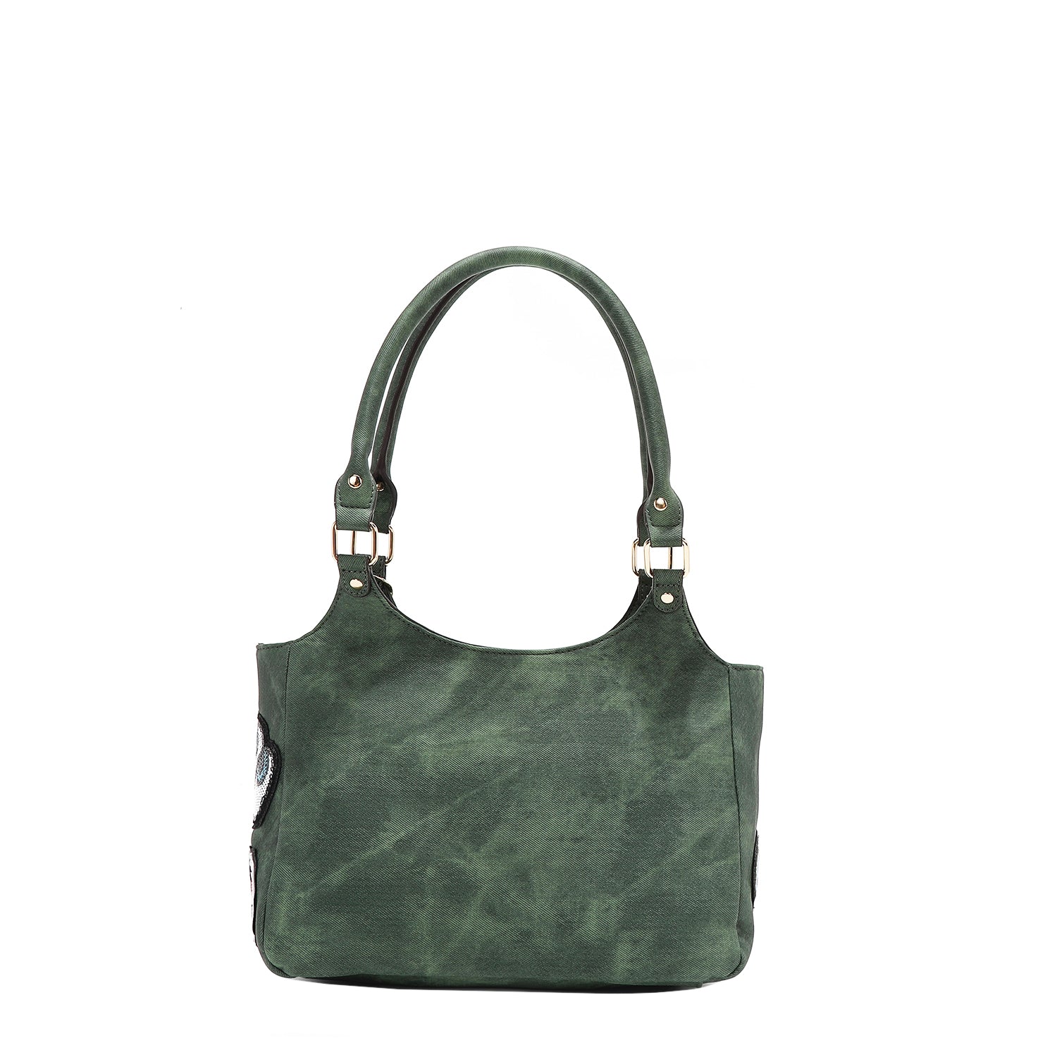Multi Patch Shoulder Bag, Vegan Leather with Denim Look, Cat/Dog