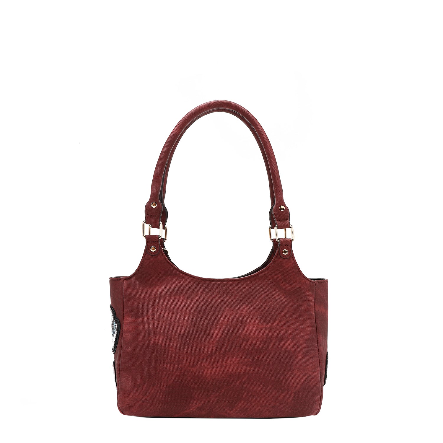 Multi Patch Shoulder Bag, Vegan Leather with Denim Look, Cat/Dog