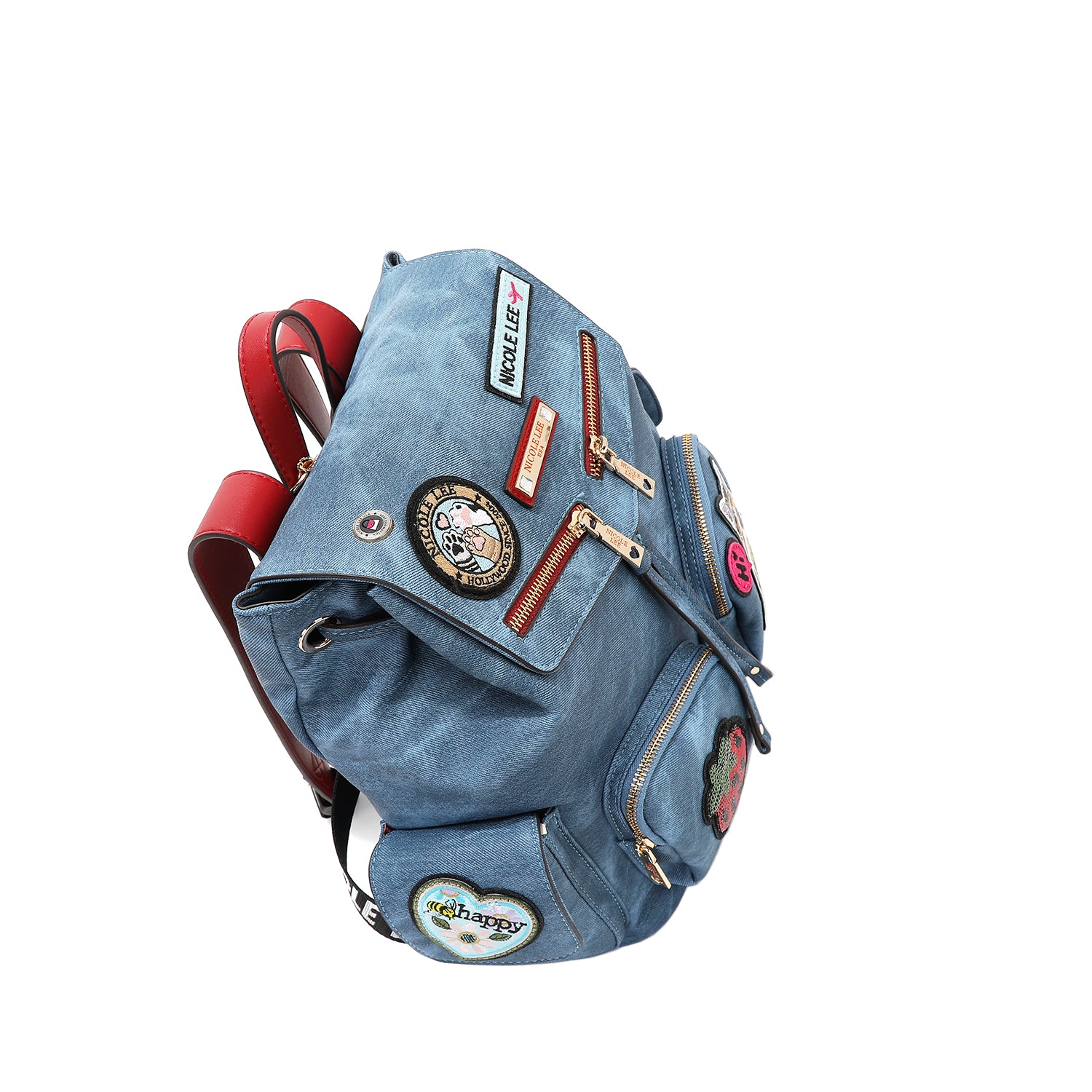 Multi Patch Backpack, Vegan Leather with Denim Look, Cat/Dog