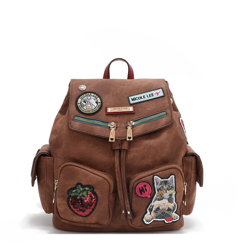 Leather patch backpack best sale