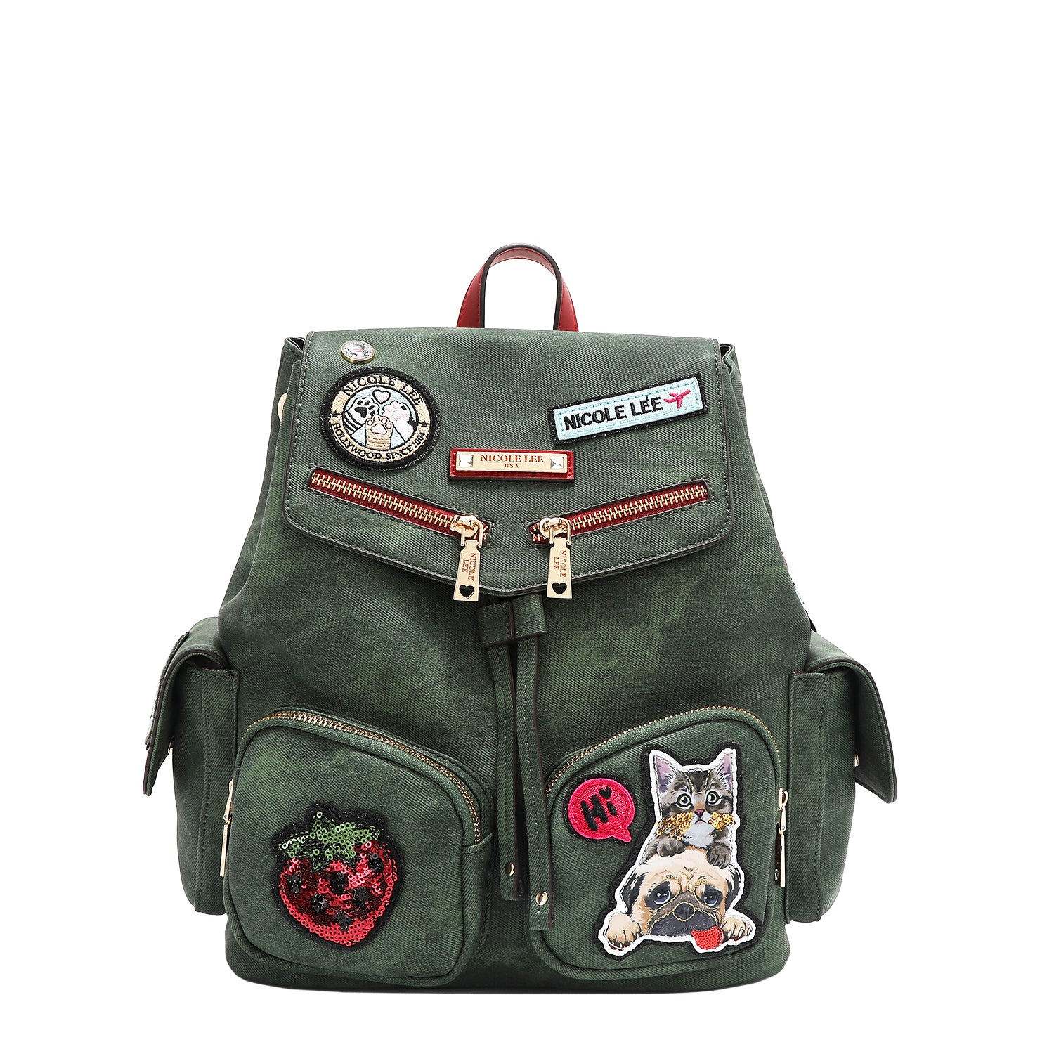Multi Patch Backpack, Vegan Leather with Denim Look, Cat/Dog
