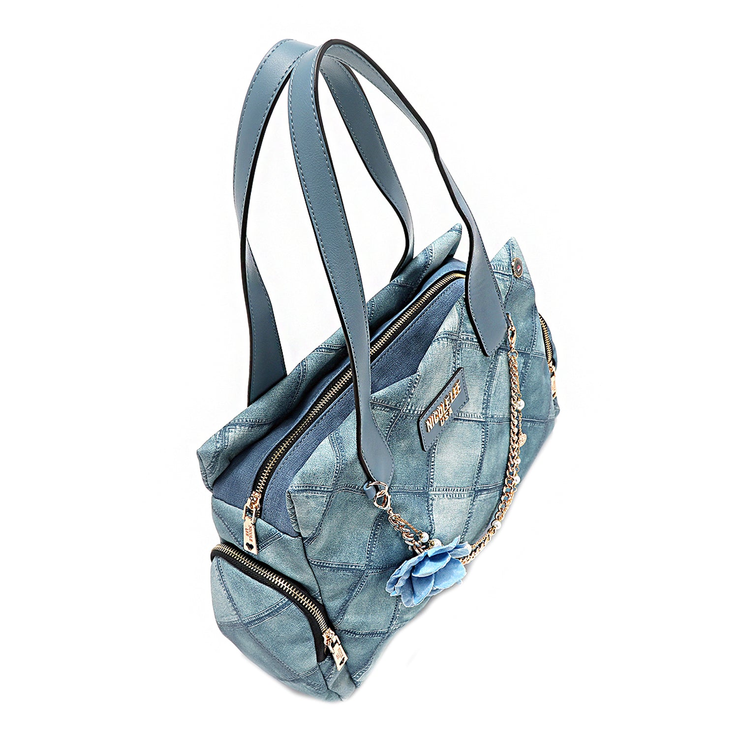 Blue Flower Handbag, Embellished with Detachable Flower Pearl