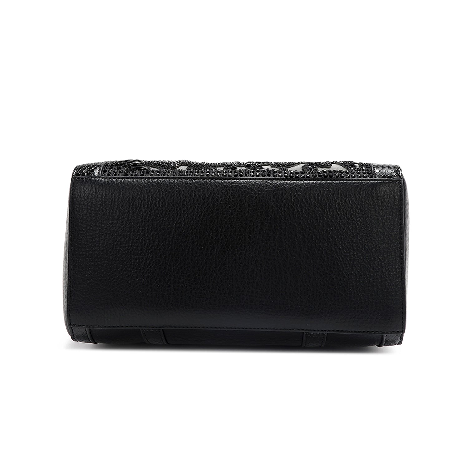 Black Lace Boston Bag with faux snakeskin accents and a lace