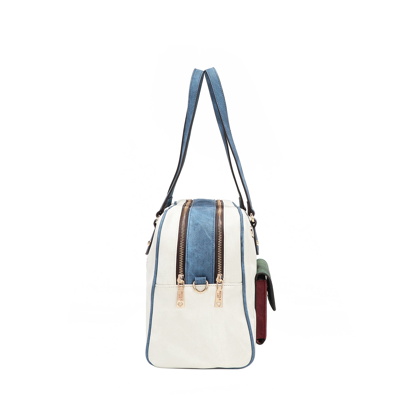 Colorblock Boston Bag with 2 Zip Compartments, Dog Print, Multiple