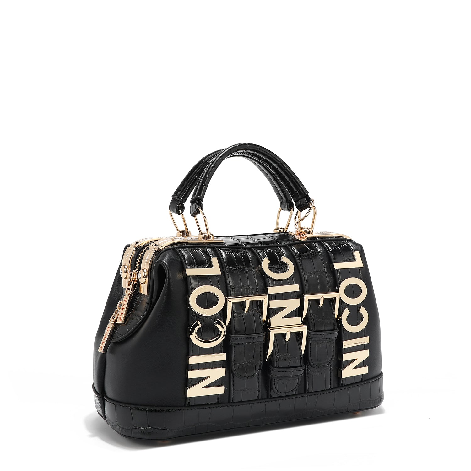 Calista Handbag, Embellished with High-shine Gold Metal Accents
