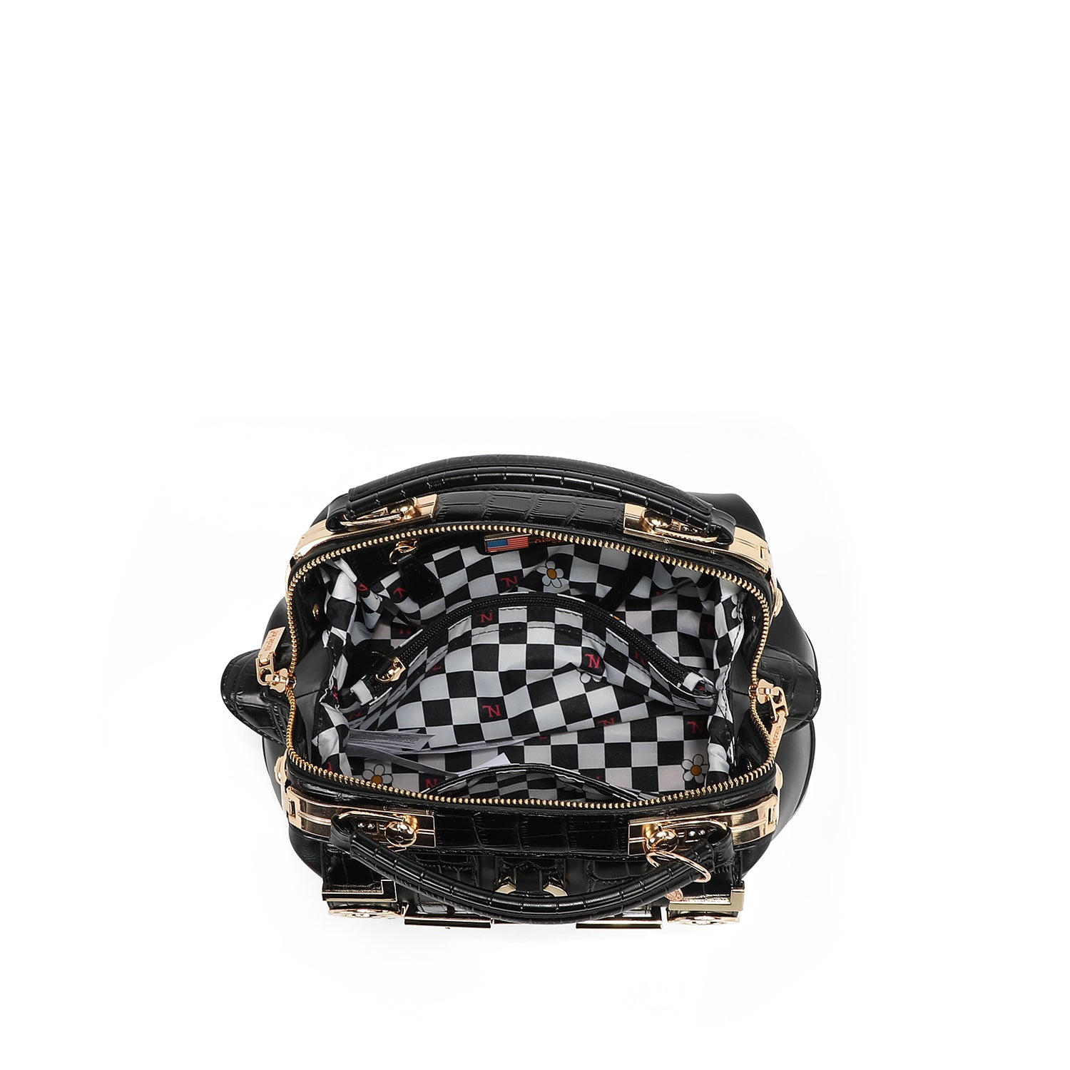Calista Handbag, Embellished with High-shine Gold Metal Accents Calista Handbag, Embellished with High-shine Gold Metal Accents