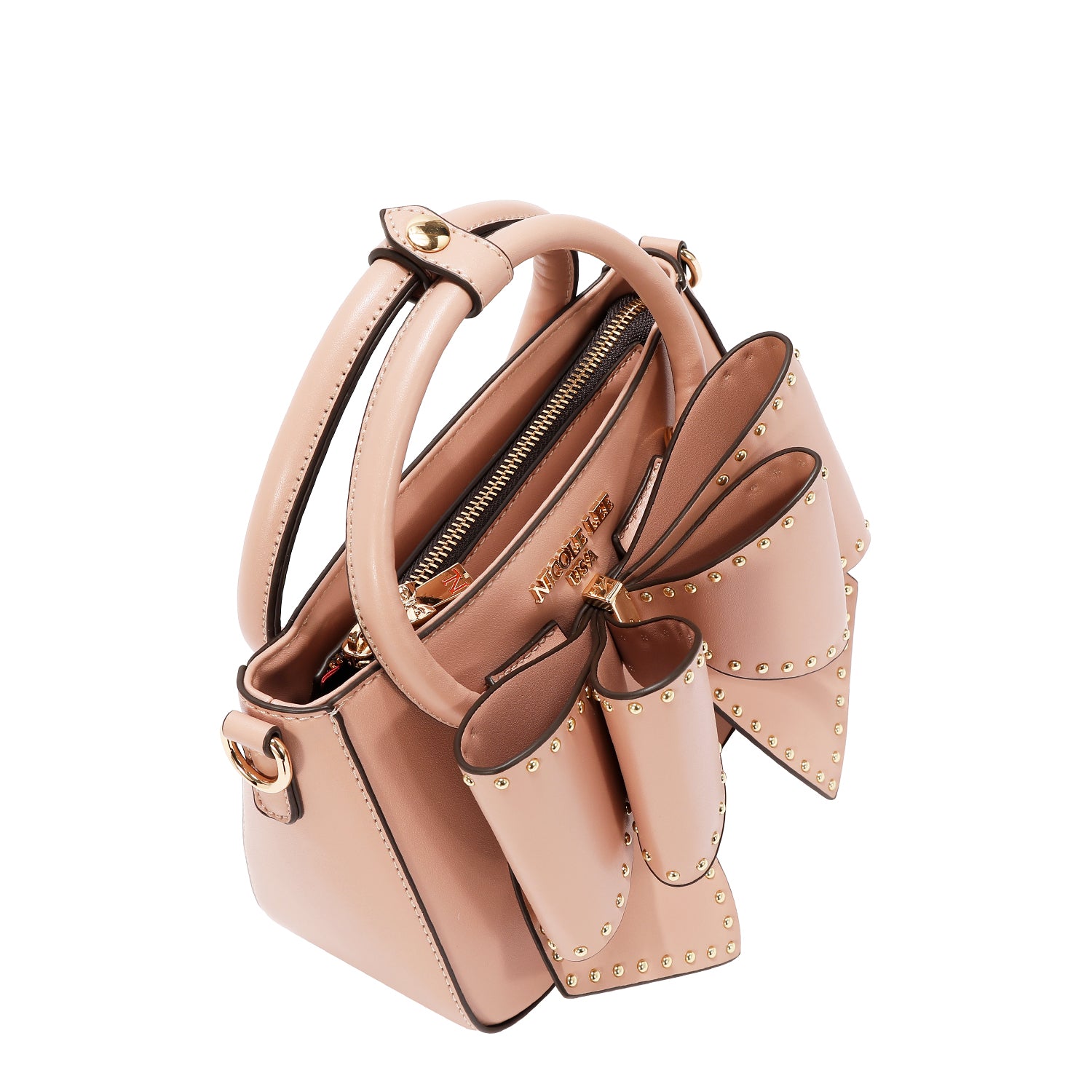 Studded Bow Handbag Blends Edgy and Feminine Style, with a Bold