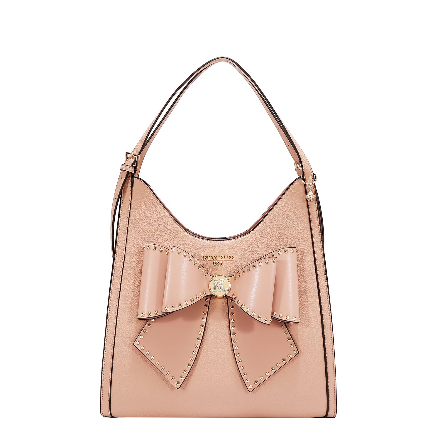 Studded Bow Hobo Bag with Vegan Pebbled Leather Exterior. – Nicole