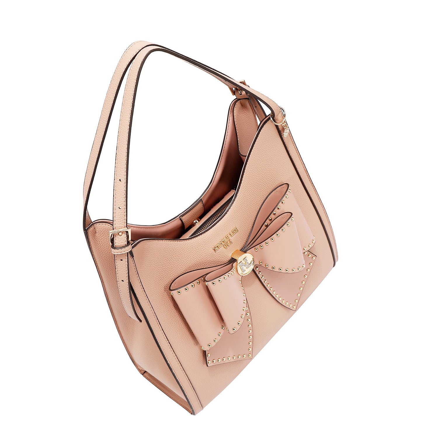 STUDDED BOW HOBO BAG