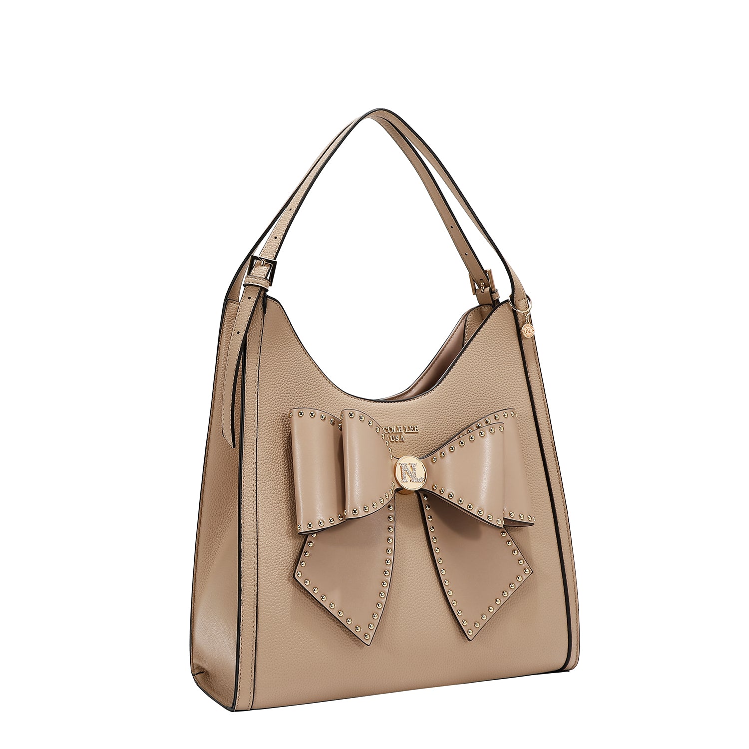 STUDDED BOW HOBO BAG