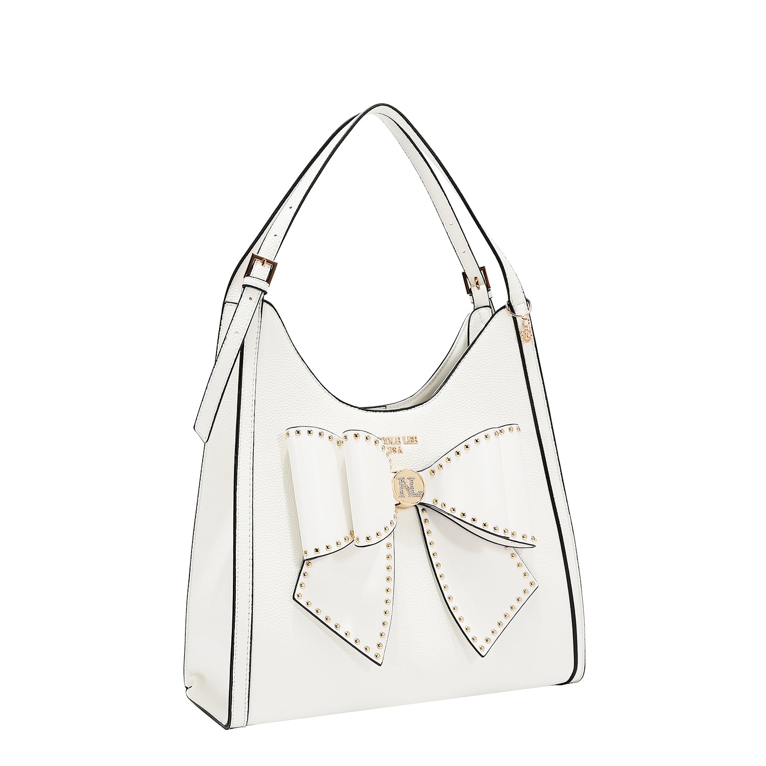 Studded Bow Hobo Bag with Vegan Pebbled Leather Exterior. – Nicole