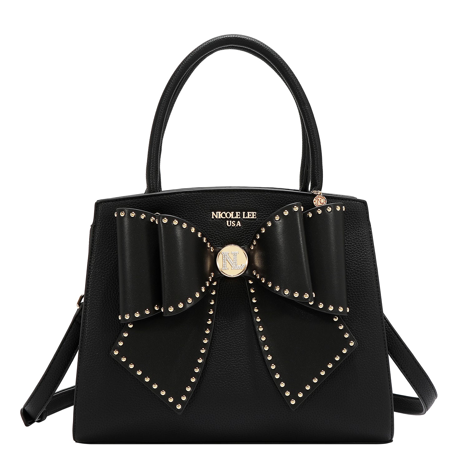 STUDDED BOW SATCHEL BAG