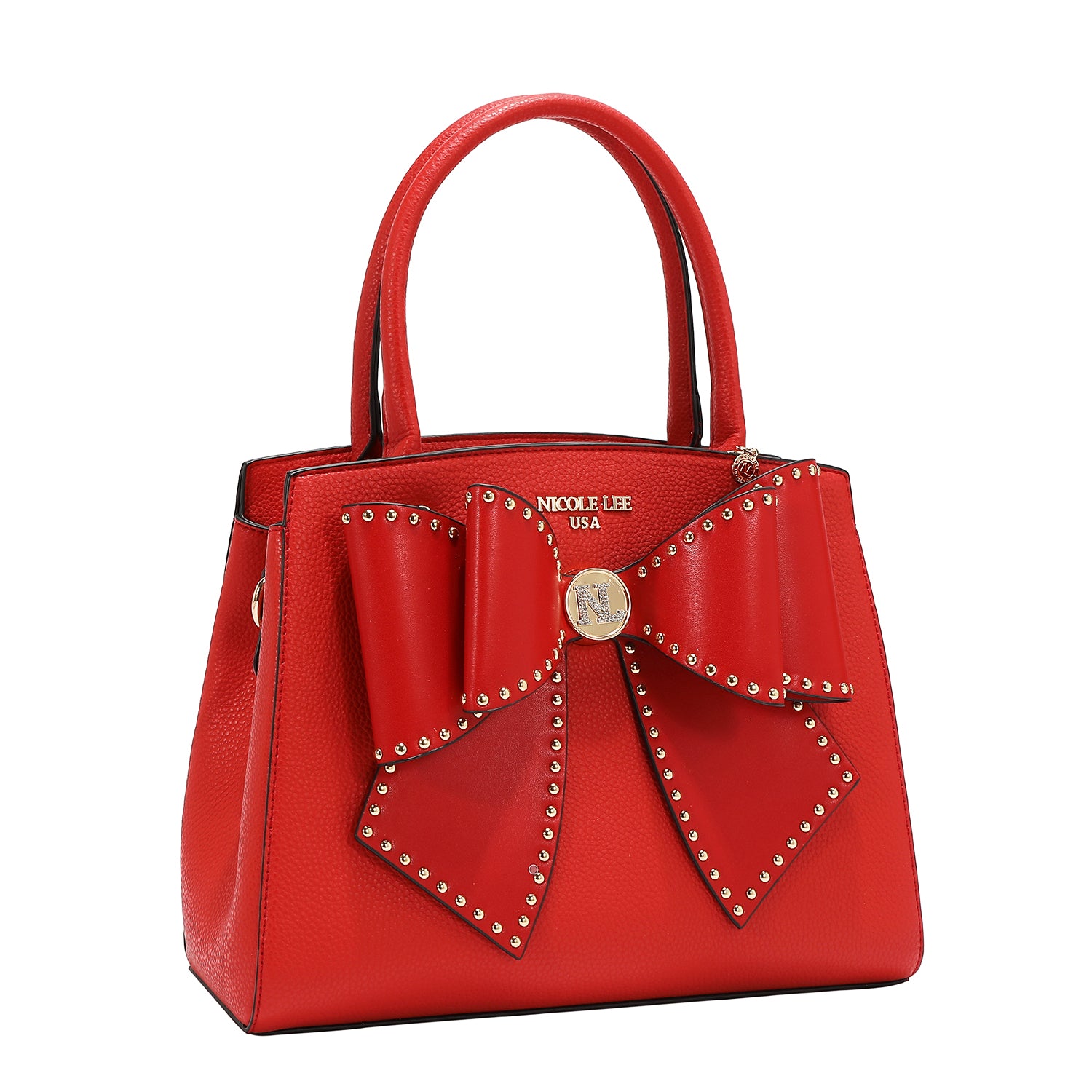E-Bow PLUS ほぼ傷なし Studded Bow Satchel Bag Features Top Handles and an Optional