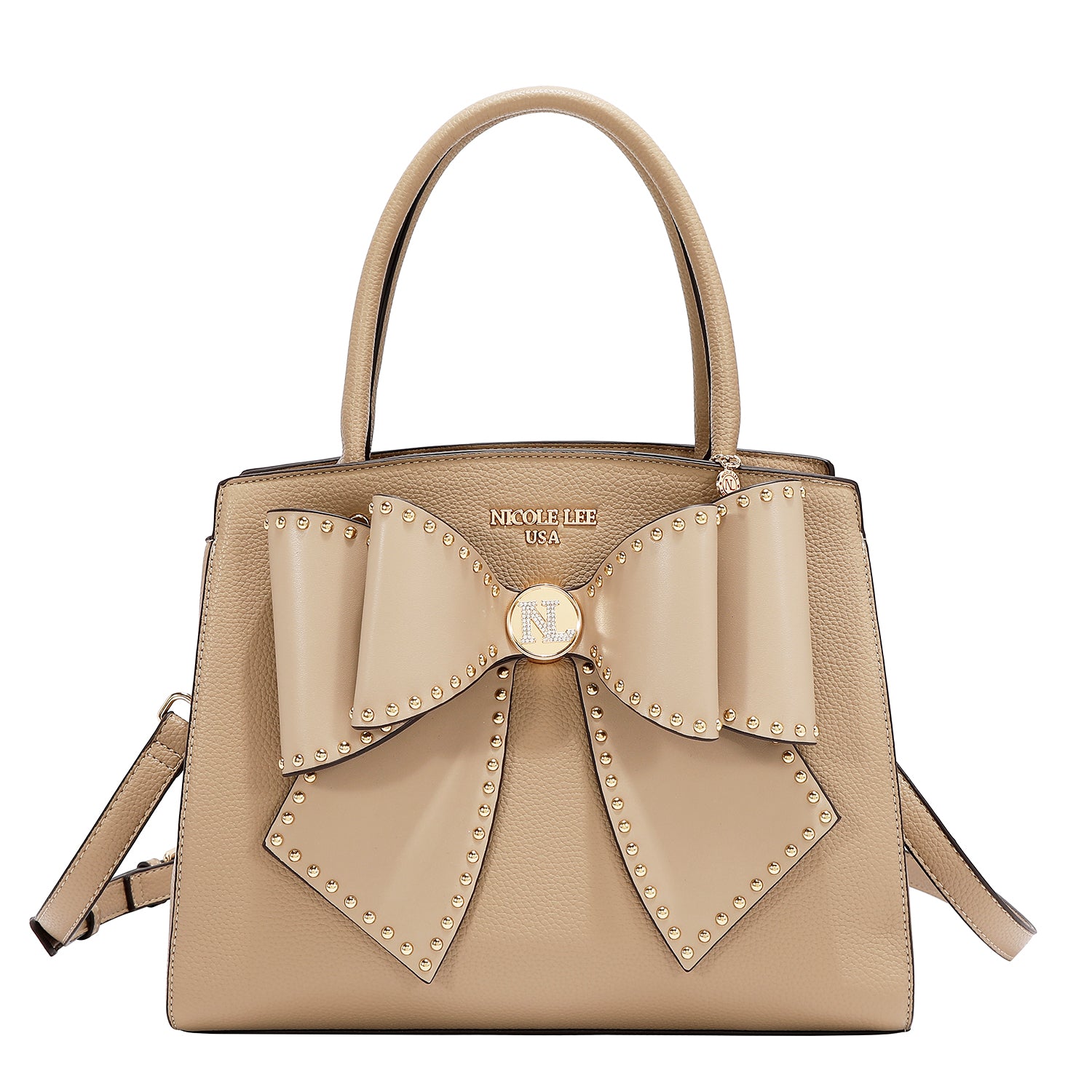 STUDDED BOW SATCHEL BAG