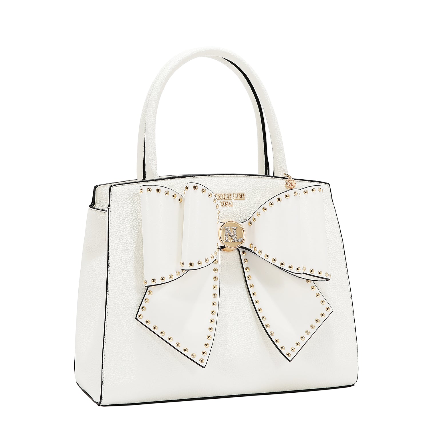 STUDDED BOW SATCHEL BAG
