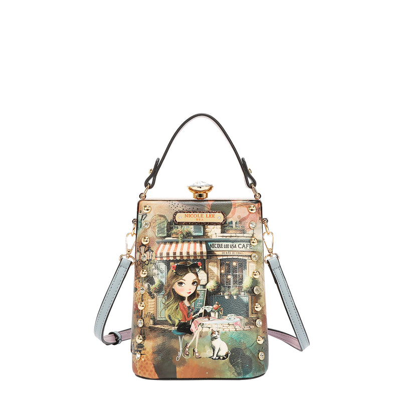 Diamond Stone Clutch with Diamond Push Lock Closure Handbag, D