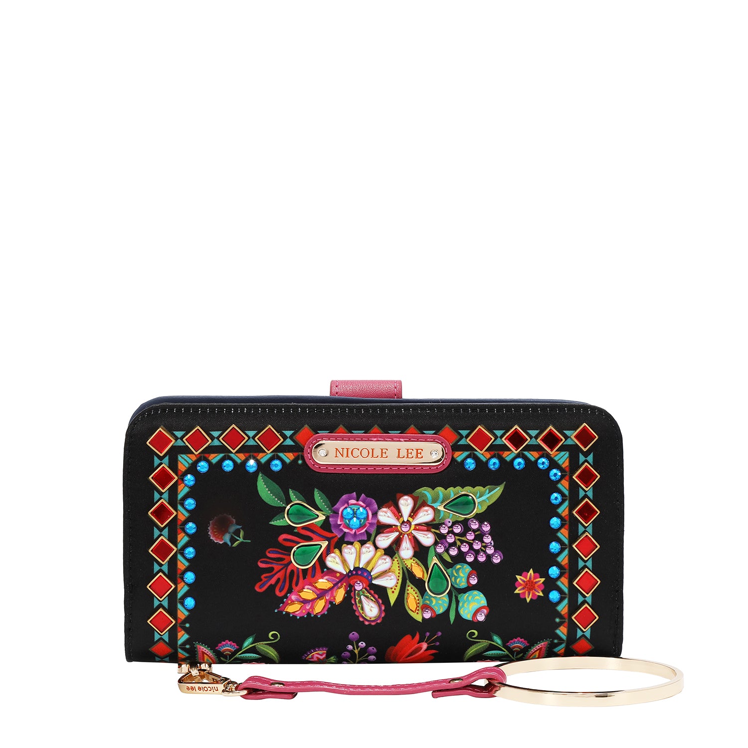 NL Signature Bifold Wallet with Optional Metal Wristlet Strap