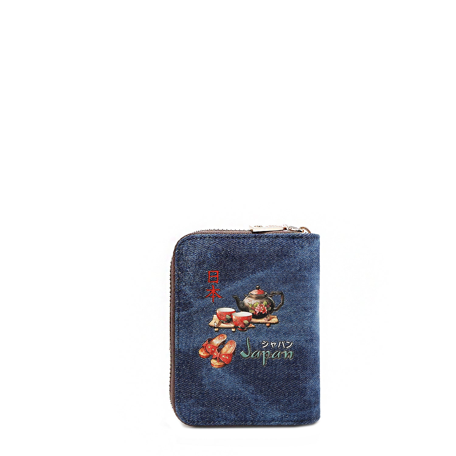 Denim and Vegan Leather RFID Heart Bifold Wallet, Fashion Print