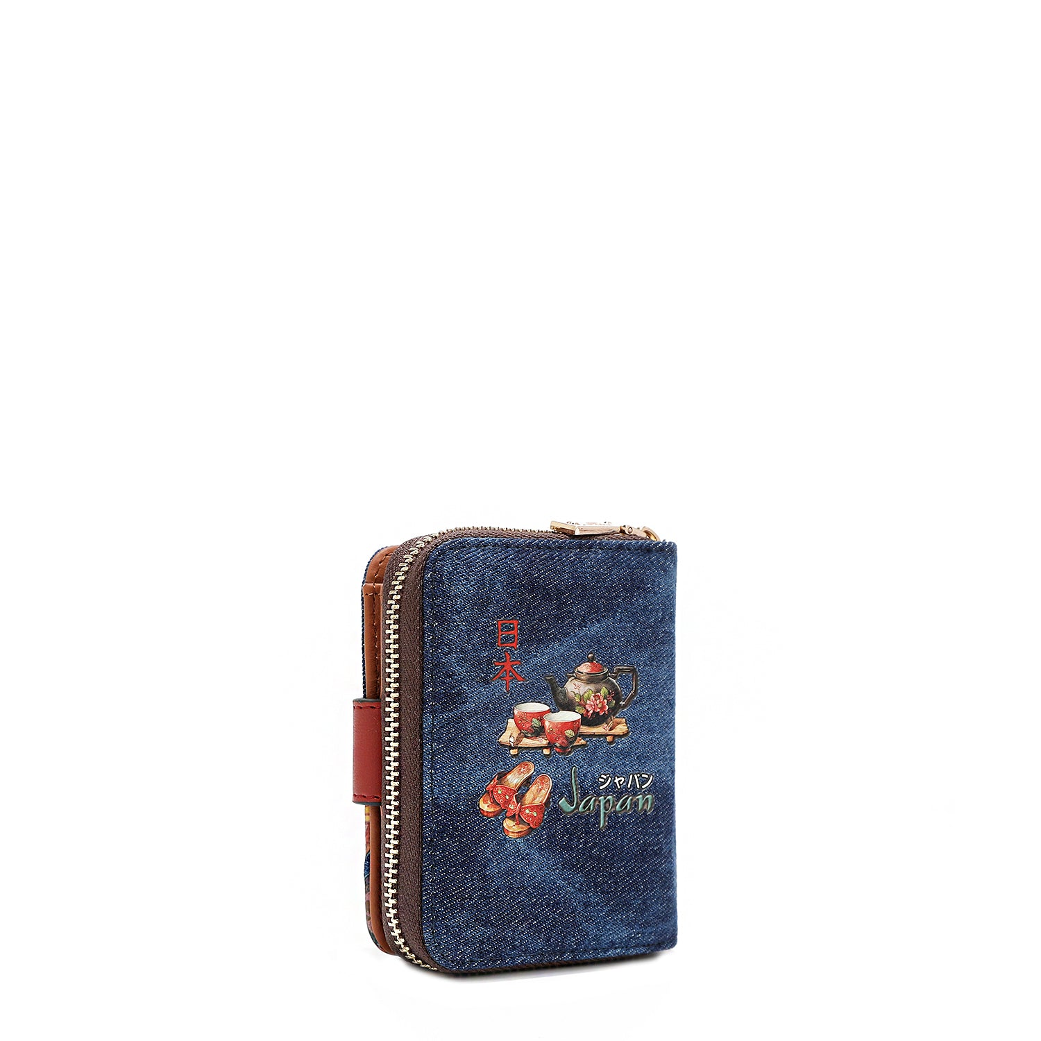 Denim and Vegan Leather RFID Heart Bifold Wallet, Fashion Print