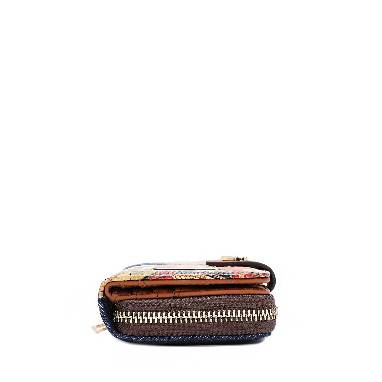 Denim and Vegan Leather RFID Heart Bifold Wallet, Fashion Print