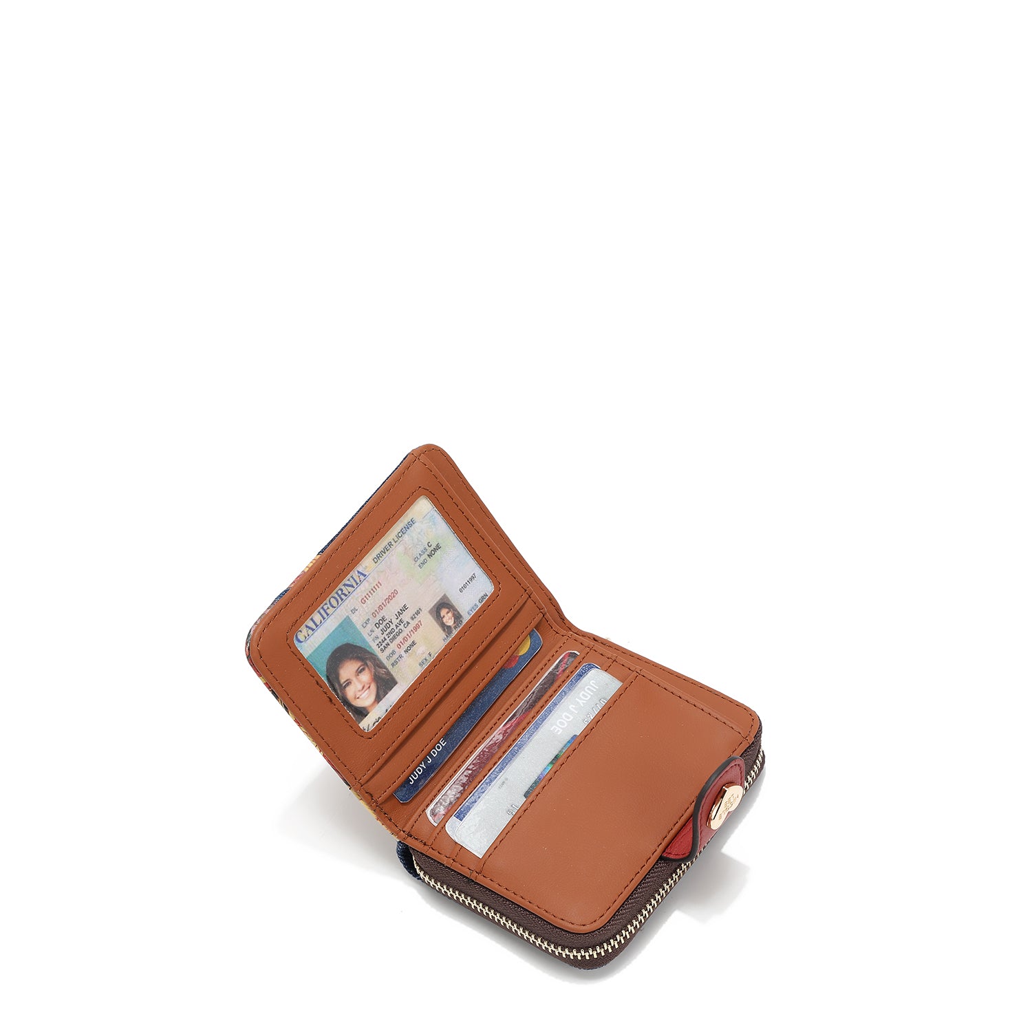 ナムコット ウォレット Denim and Vegan Leather RFID Heart Bifold Wallet, Fashion Print