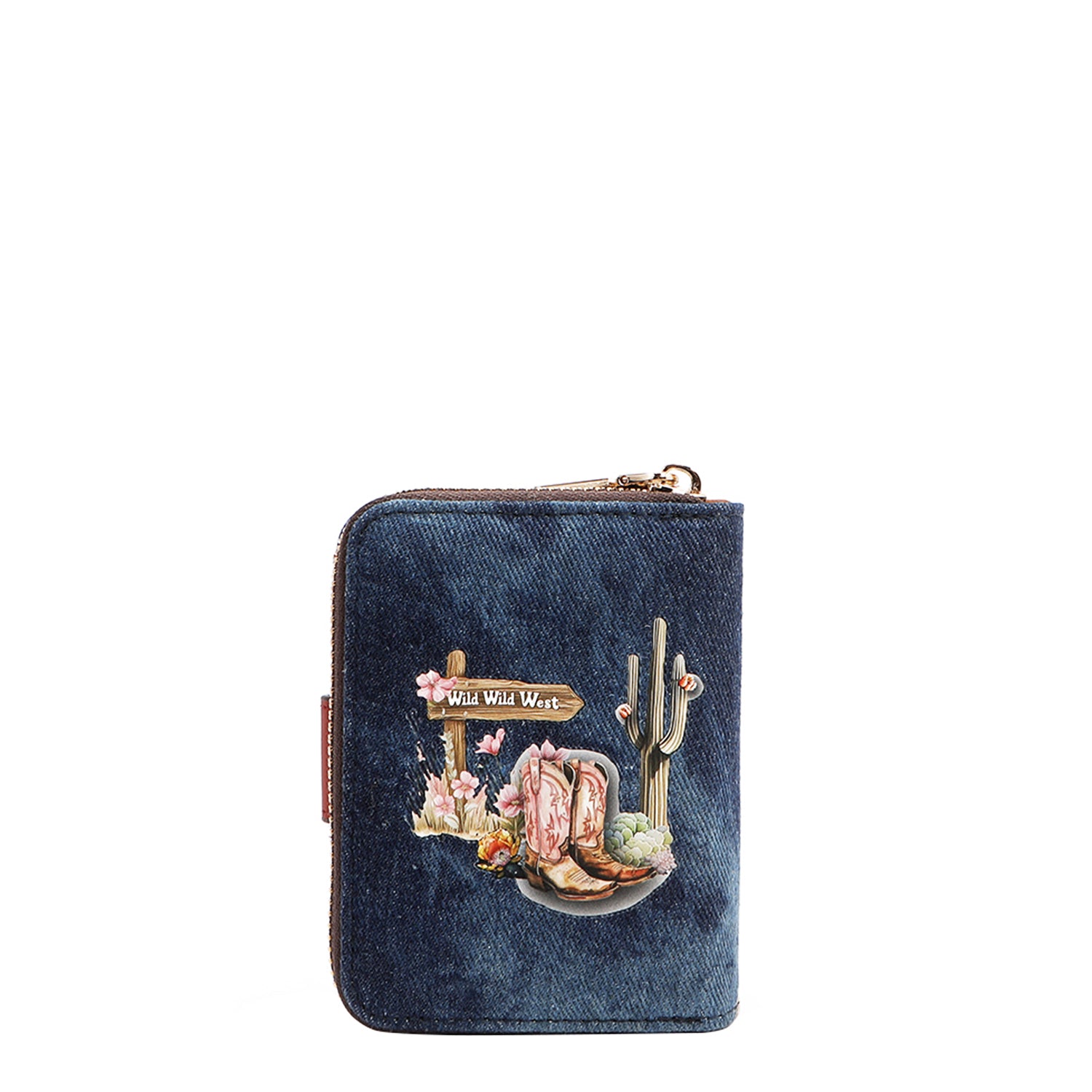 Denim and Vegan Leather RFID Heart Bifold Wallet, Fashion Print