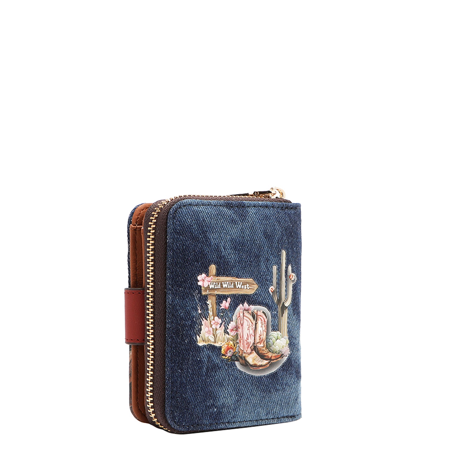 Denim and Vegan Leather RFID Heart Bifold Wallet, Fashion Print