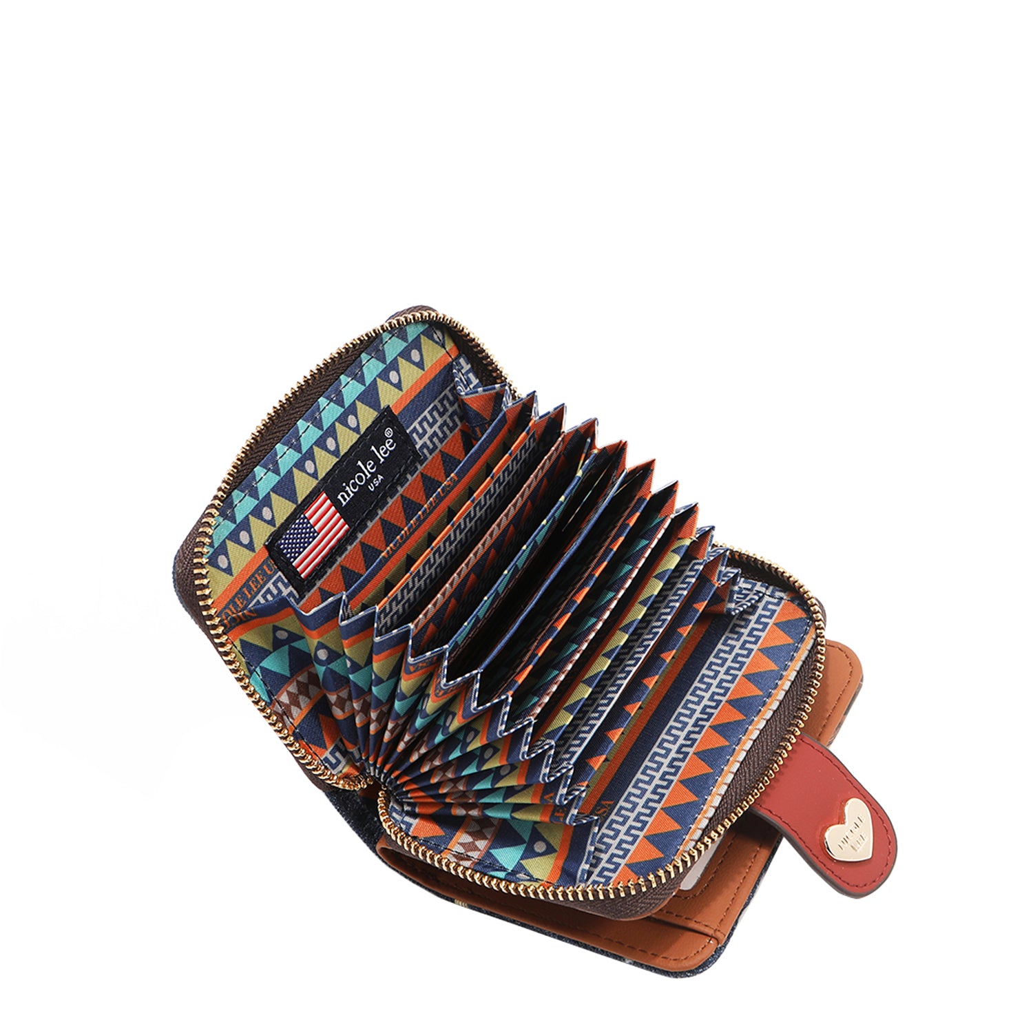 Denim and Vegan Leather RFID Heart Bifold Wallet, Fashion Print