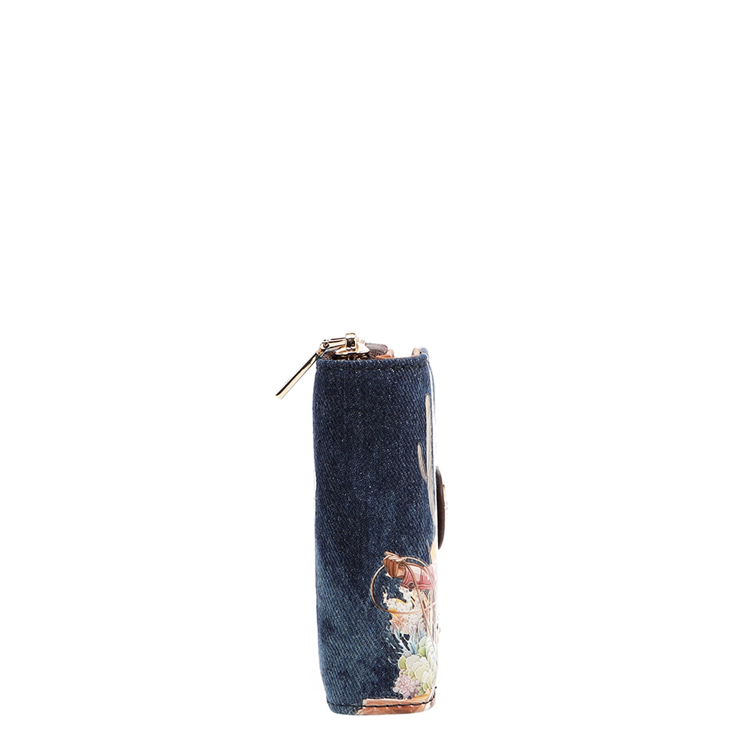 Denim and Vegan Leather RFID Heart Bifold Wallet, Fashion Print