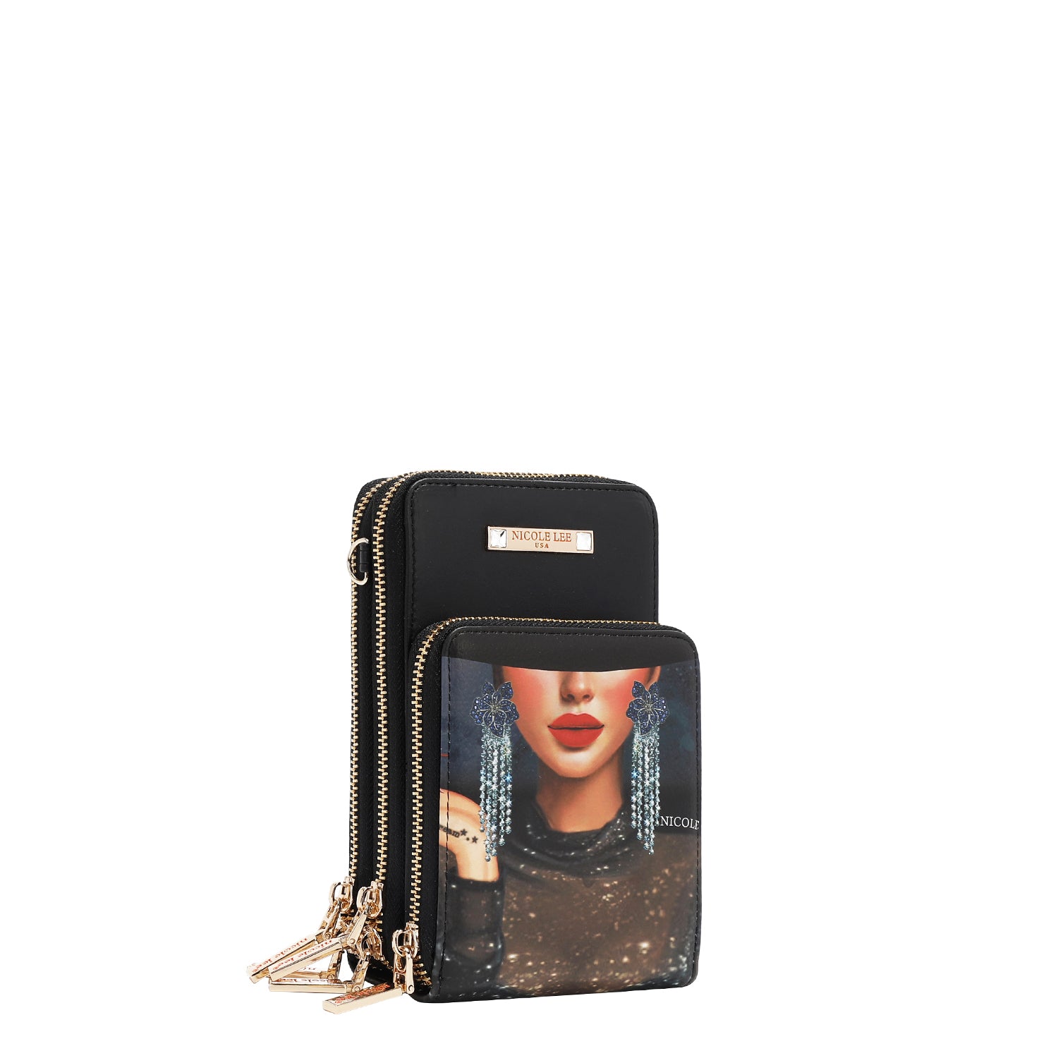 Multi-Zip Phone Case Crossbody with Universal Phone Size