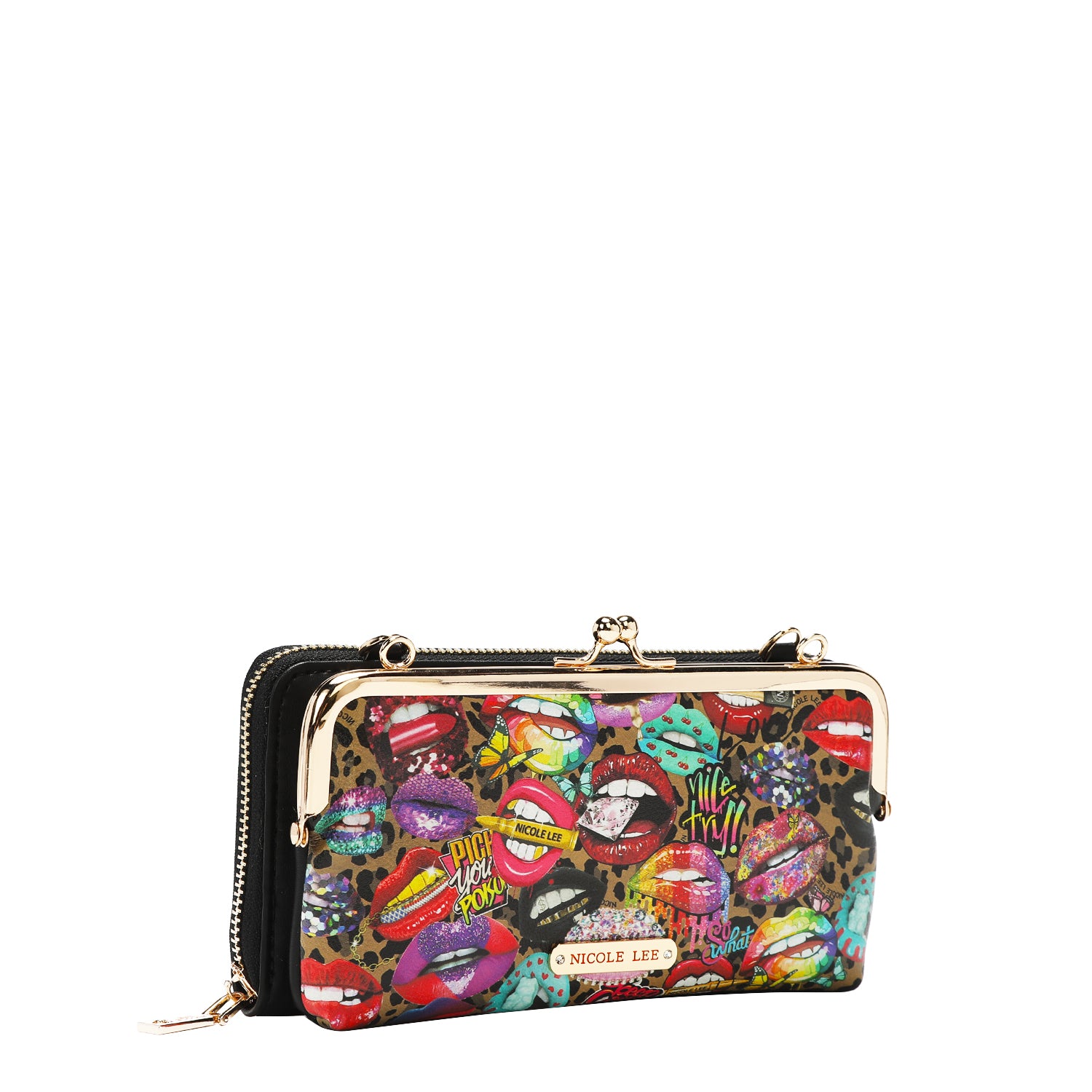 2 Piece Kiss Lock Pouch Crossbody Bifold Wallet, Women's Vegan