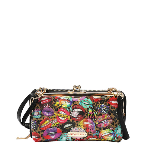 PRINTED KISS LOCK CROSSBODY WALLET