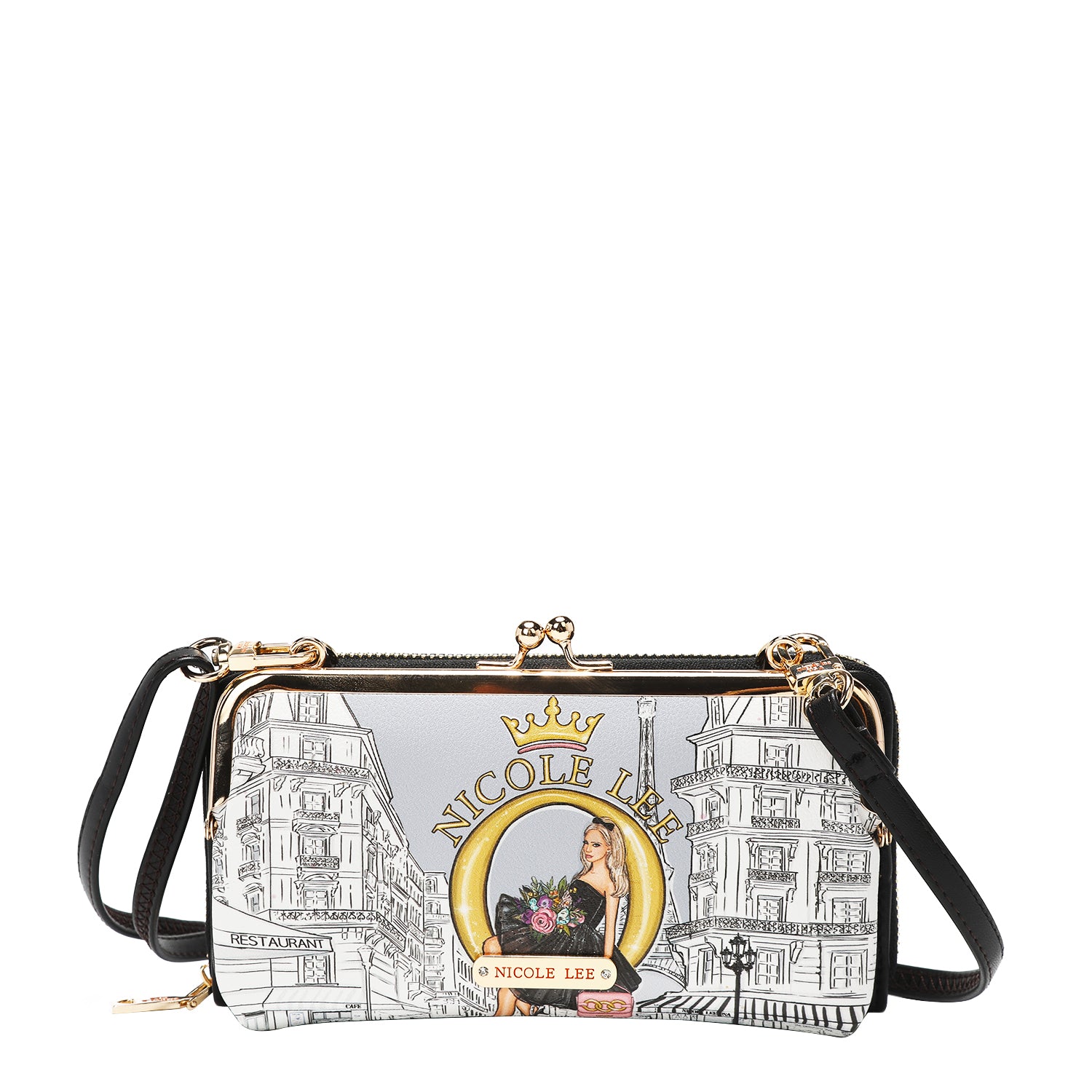 2 Piece Kiss Lock Pouch Crossbody Bifold Wallet, Women's Vegan