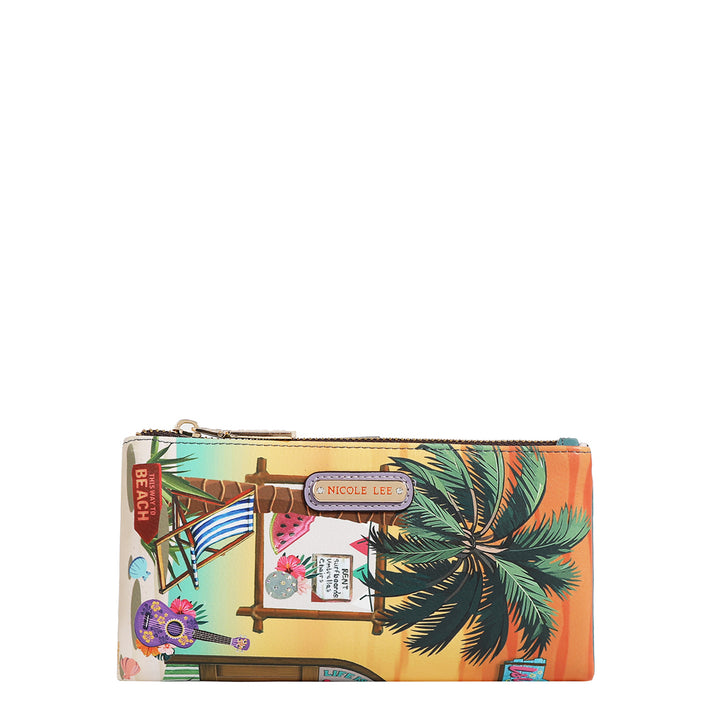 ◇NICK&NICOLE◇ CRYSTAL ACCORDION WALLET_CREAM Accordion Zip Card Holder Wallet, Women's Vegan Leather