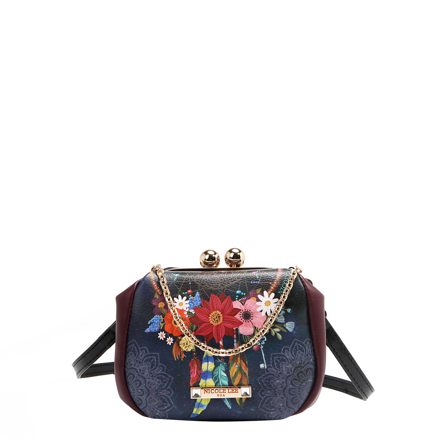 Kiss Lock Crossbody Mini Bag with Embellishments and Includes