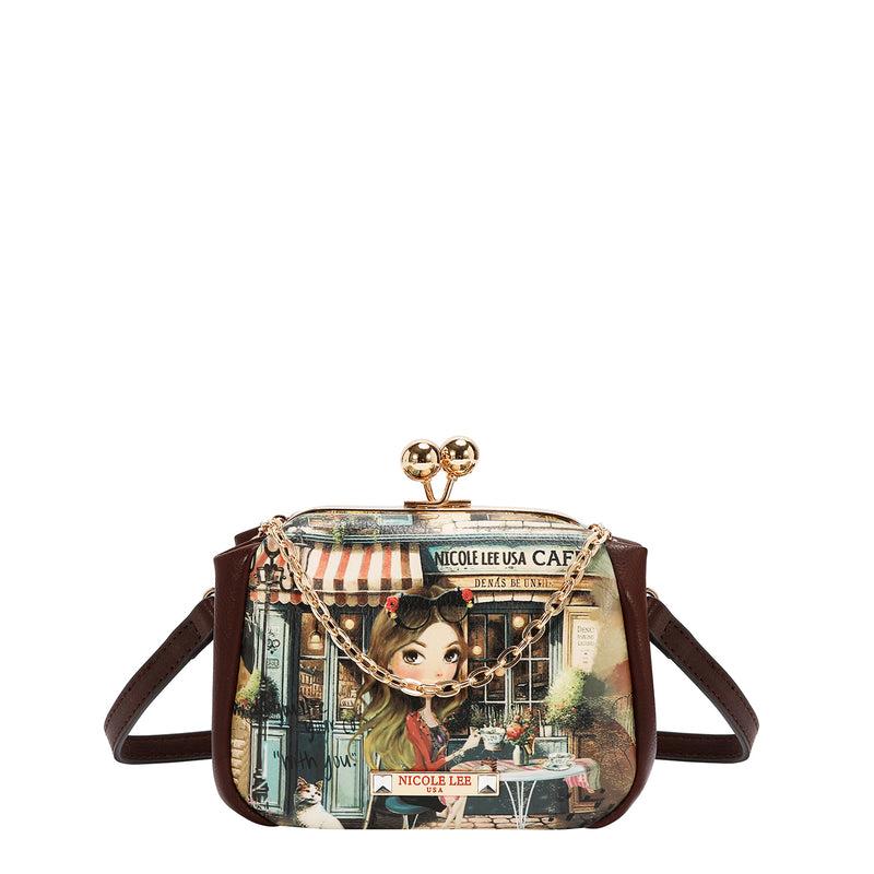 Kiss Lock Crossbody Mini Bag with Embellishments and Includes